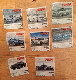8 Cromos Turbo Coches Coleccionables