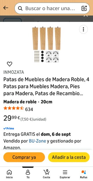 Patas para muebles de madera (4 unidades)