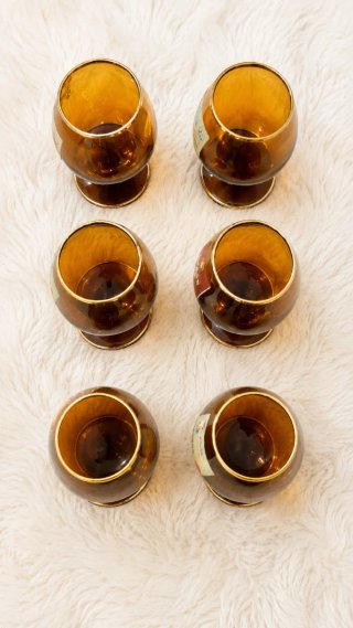 6 Copas Brandy Cristal Ámbar Vintage