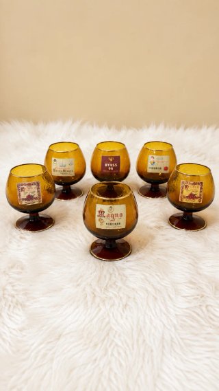 6 Copas Brandy Cristal Ámbar Vintage