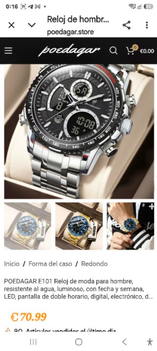 Reloj Poedagar Plateado Cronógrafo