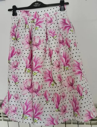 Gonna Moda Più fantasia fiori rosa e pois
