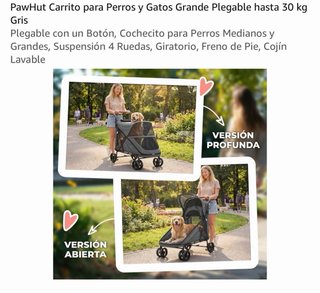 Carrito Perros Gatos PawHut Grande Plegable Gris