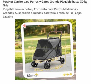 Carrito Perros Gatos PawHut Grande Plegable Gris