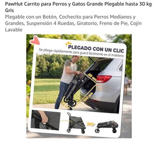 Carrito Perros Gatos PawHut Grande Plegable Gris