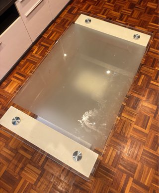 Mesa centro cristal y madera