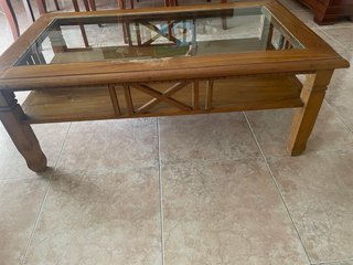 Tavolo da centro in legno e vetro teak