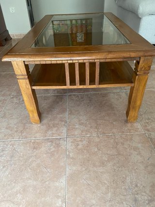 Tavolo da centro in legno e vetro teak