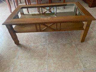 Tavolo da centro in legno e vetro teak