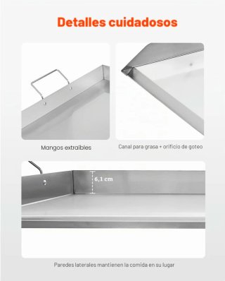 Plancha Parrilla Acero Inoxidable VEVOR 910x525mm