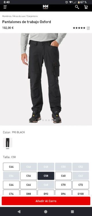 Pantalones Helly Hansen Oxford Negro Talla C58