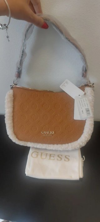 Borsa Guess a spalla marrone e bianca
