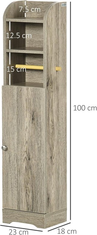 Armario Alto De Baño, Columna Auxiliar De Baño, Armario Multiusos Con Estante Regulable Y Porta Rollos De Papel para Sala De Estar, Dormitorio, 23 X 18 X 100 Cm Gris