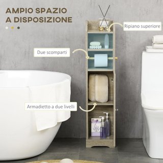 Armario Alto De Baño, Columna Auxiliar De Baño, Armario Multiusos Con Estante Regulable Y Porta Rollos De Papel para Sala De Estar, Dormitorio, 23 X 18 X 100 Cm Gris
