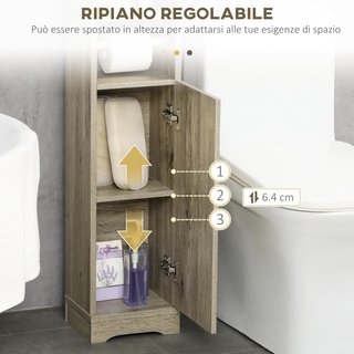Armario Alto De Baño, Columna Auxiliar De Baño, Armario Multiusos Con Estante Regulable Y Porta Rollos De Papel para Sala De Estar, Dormitorio, 23 X 18 X 100 Cm Gris