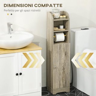 Armario Alto De Baño, Columna Auxiliar De Baño, Armario Multiusos Con Estante Regulable Y Porta Rollos De Papel para Sala De Estar, Dormitorio, 23 X 18 X 100 Cm Gris