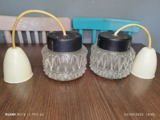 2 Lámparas Vintage Cristal y Metal
