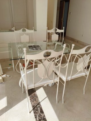 Comedor Forja Blanco Mesa Cristal 4 Sillas