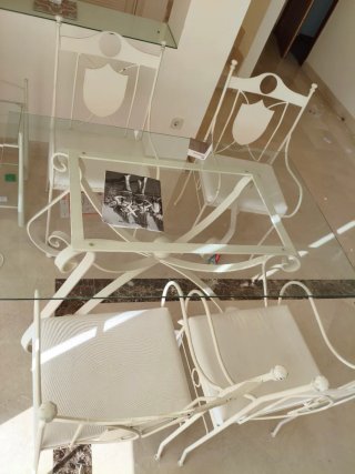 Comedor Forja Blanco Mesa Cristal 4 Sillas