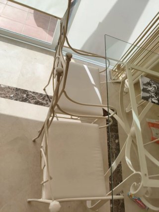 Comedor Forja Blanco Mesa Cristal 4 Sillas