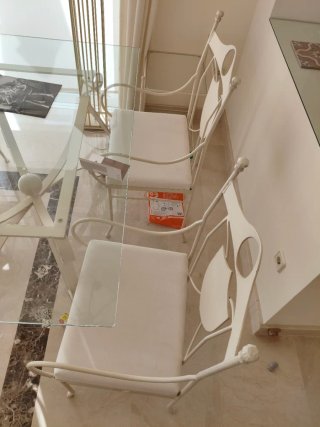 Comedor Forja Blanco Mesa Cristal 4 Sillas