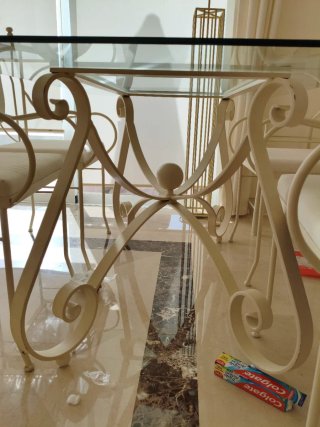 Comedor Forja Blanco Mesa Cristal 4 Sillas