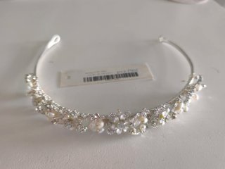 Tiara Corona Novia/Comunión Plata y Perlas