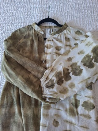 Vestido fluido beige y verde talla única