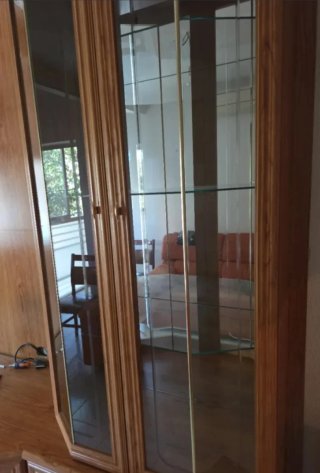 Vitrina de salón de madera y cristal