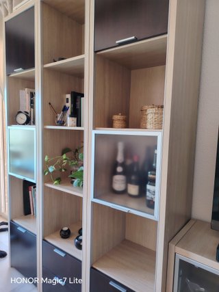 Conjunto Muebles Salón Madera Oscura y color pino