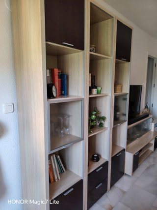 Conjunto Muebles Salón Madera Oscura y color pino
