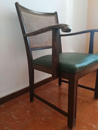 Sillón vintage madera y rejilla ratán