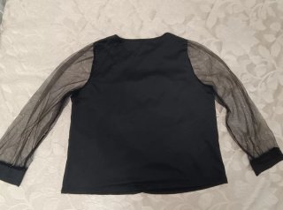 Blusa donna nera manica lunga tulle XL