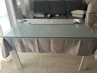 Mesa comedor madera y cristal