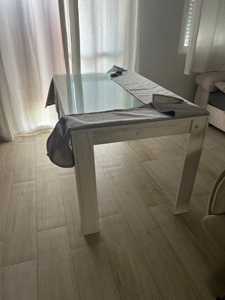 Mesa comedor madera y cristal
