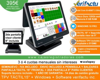 Pack TPV Táctil 15 + 9 Cliente Windows