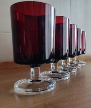 COPAS VINTAGE CRISTAL ROJO Y TRANSPARENTE