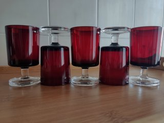 COPAS VINTAGE CRISTAL ROJO Y TRANSPARENTE