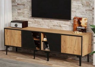 Mueble TV moderno madera y cristal. Nuevo