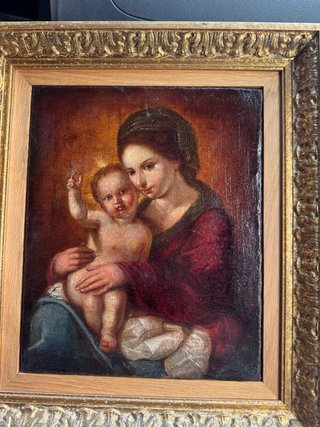 Oleo sobre lienzo: Virgen con Niño