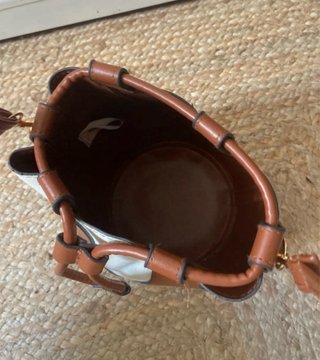 Bolso Cubo Piel Marrón y Blanco