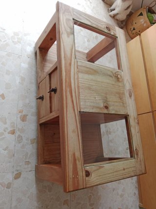 Mesa baja madera rústica con cristal