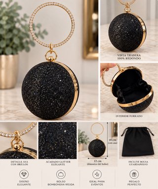 Bolso Bombonera Rígido Fiesta Negro Dorado