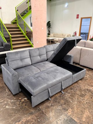 Sofá Chaise Longue Extraíble Gris Con Arcón