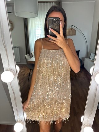 Vestito corto paillettes frange H&M oro