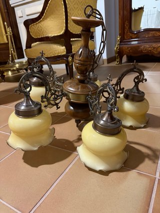 Lámpara araña vintage con 5 tulipas