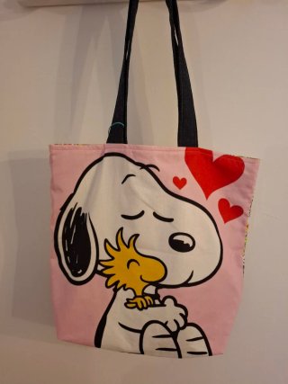 Bolso Tote Snoopy y Woodstock Corazones Rosa