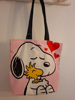 Bolso Tote Snoopy y Woodstock Corazones Rosa