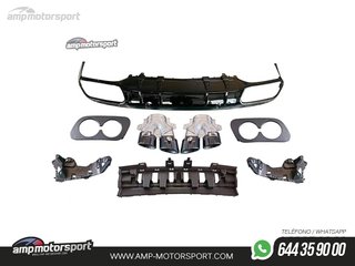 DIFUSOR TRASERO NEGRO BRILLO CON COLAS REDONDAS NEGRAS PARA MERCEDES CLASE C COUPE/CABRIO C205