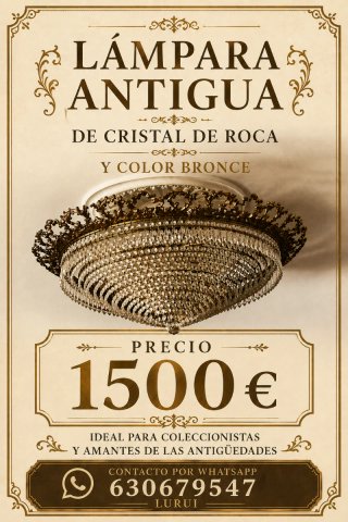 Lámpara Antigua Cristal Roca Bronce